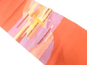 リサイクル　手織り紬抽象模様織出し名古屋帯